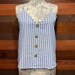 SHEIN Cottony V Neck Spaghetti Strap Vertical Striped Tank Top